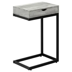 Table d'appoint - métal noir, faux bois gris, tiroir - Monarch