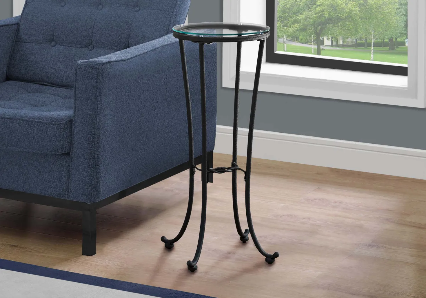 Table d'appoint - métal noir martele et verre trempé - Monarch