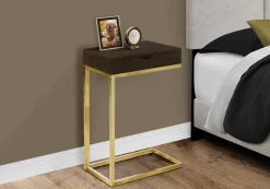 Table d'appoint - métal or, espresso et tiroir - Monarch