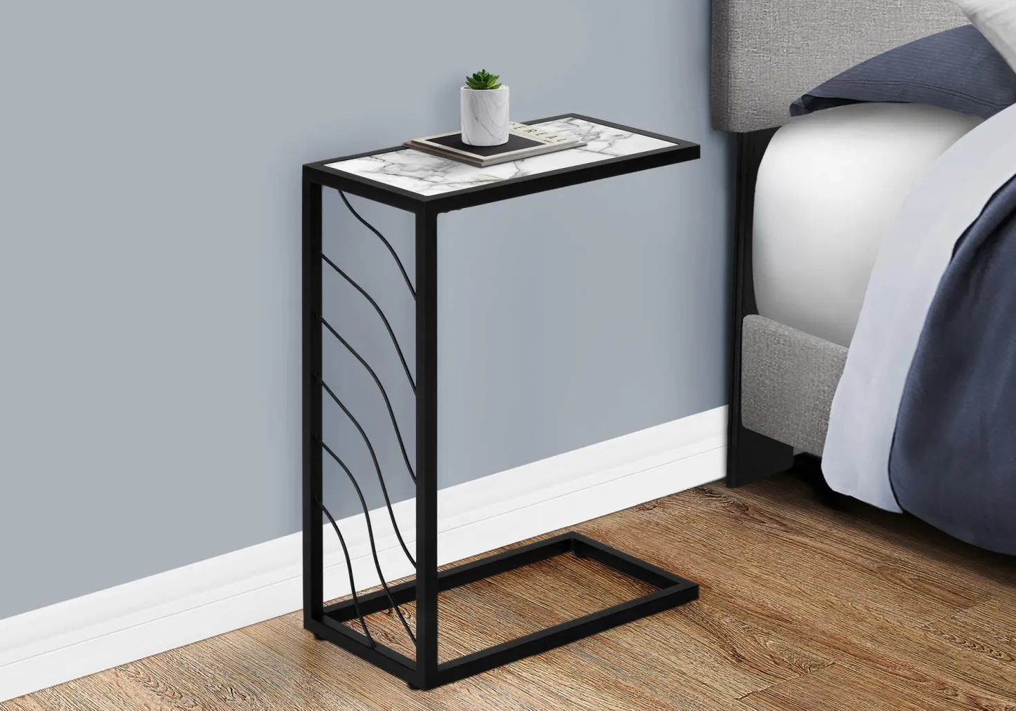 Table d'appoint en c - base avec motif de vagues, rectangulaire - 25"H - fau - Monarch