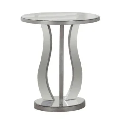 Table de bout - 20"dia, argent brosse, miroir - Monarch