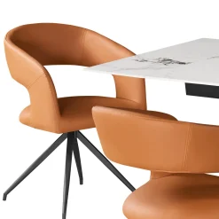 Table en pierre sintérisée et 4 fauteuils de cuisine - orange citrouille