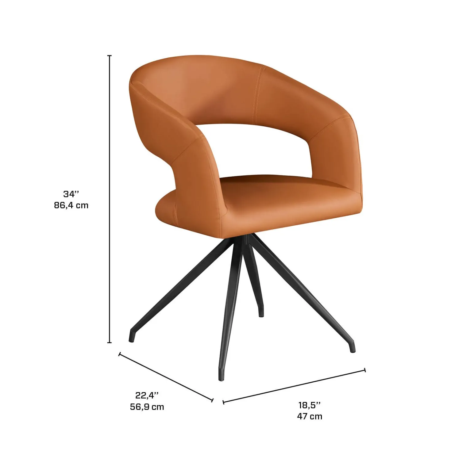 Table en pierre sintérisée et 4 fauteuils de cuisine - orange citrouille