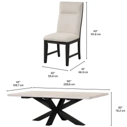 Table rectangulaire et 8 chaises - blanc crème