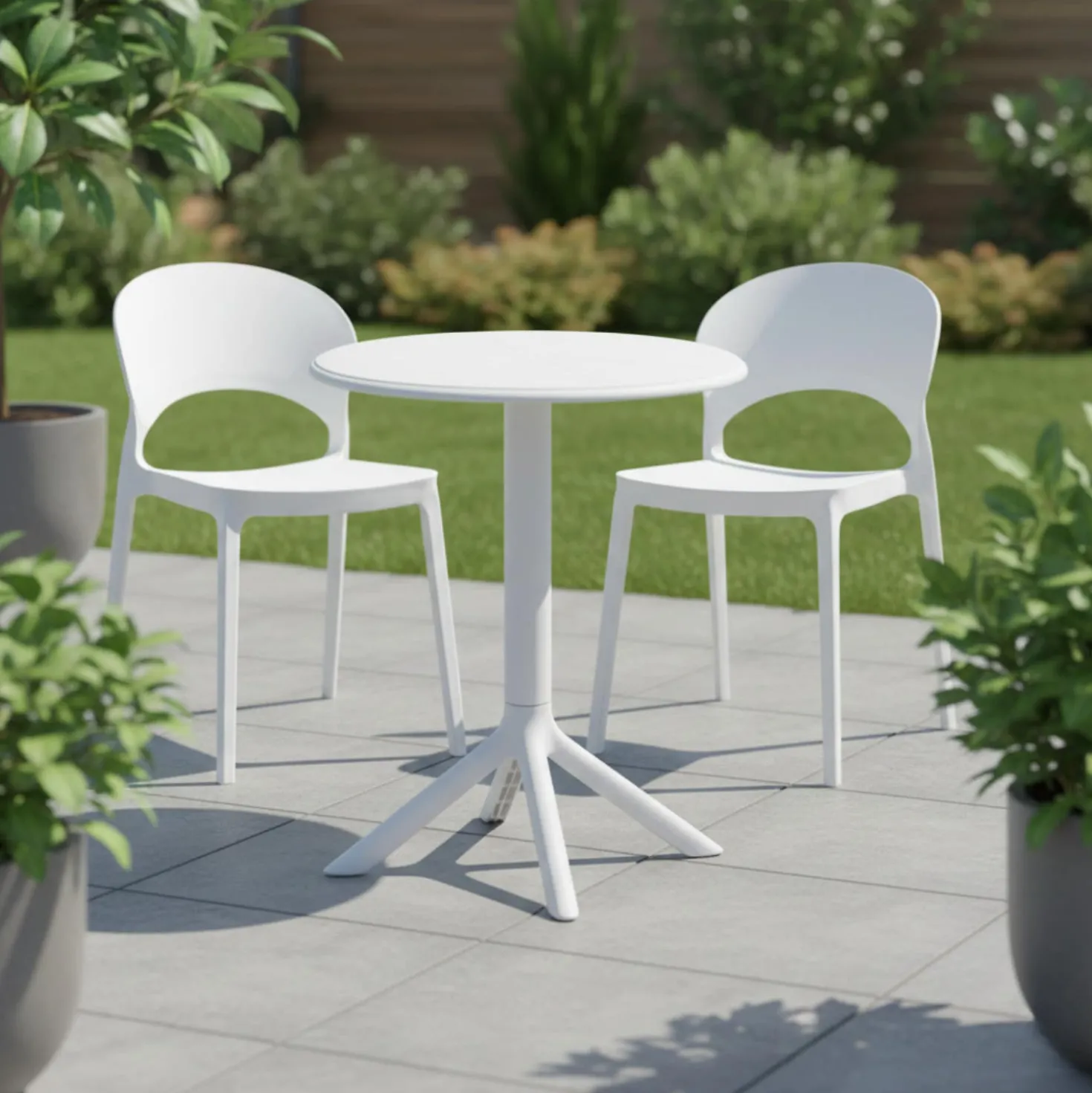 Table ronde intérieur/extérieur en résine – blanc