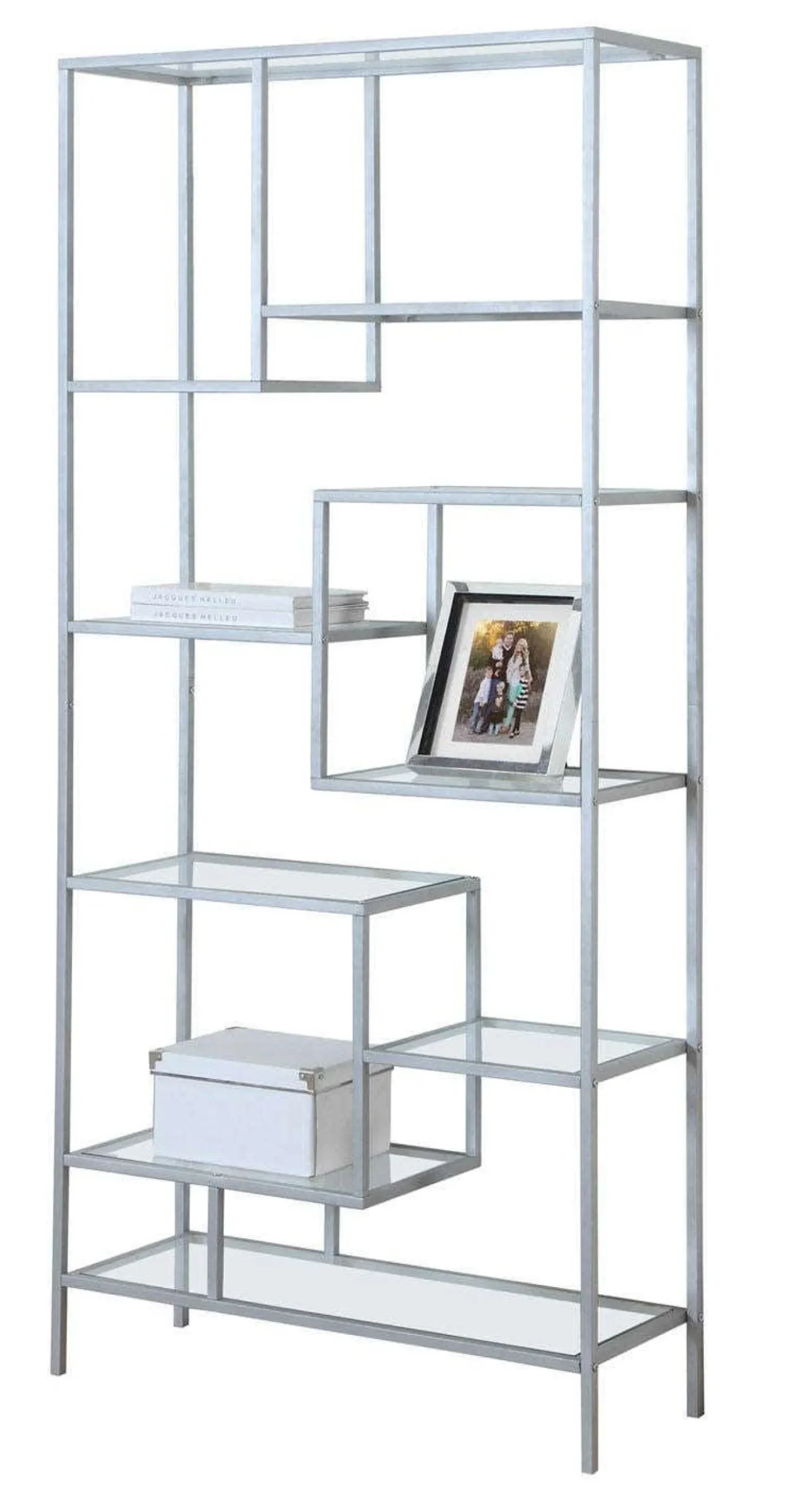 Étagère - 72"H, métal argent et verre trempé - Monarch