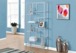 Étagère - 72"H, métal argent et verre trempé - Monarch