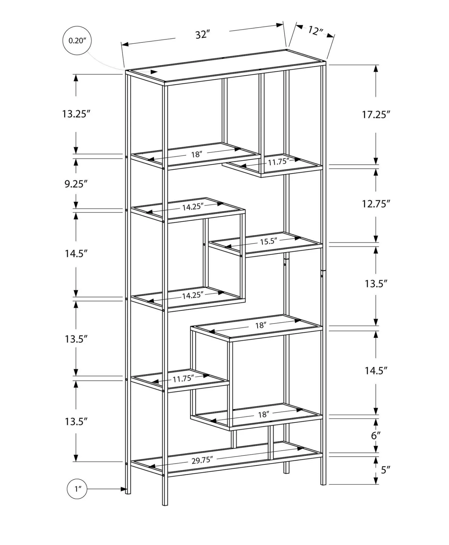 Étagère - 72"H, métal argent et verre trempé - Monarch