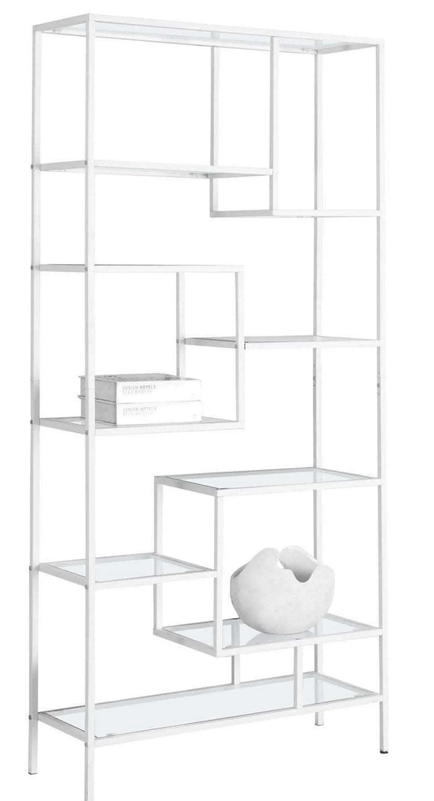 Étagère - 72"H, métal blanc et verre trempé - Monarch